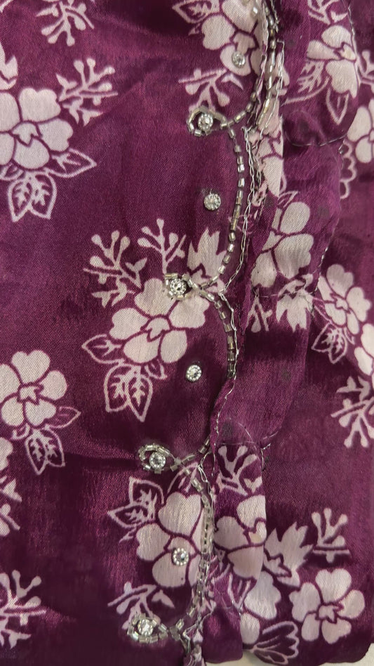 chinon silk sari with handwork